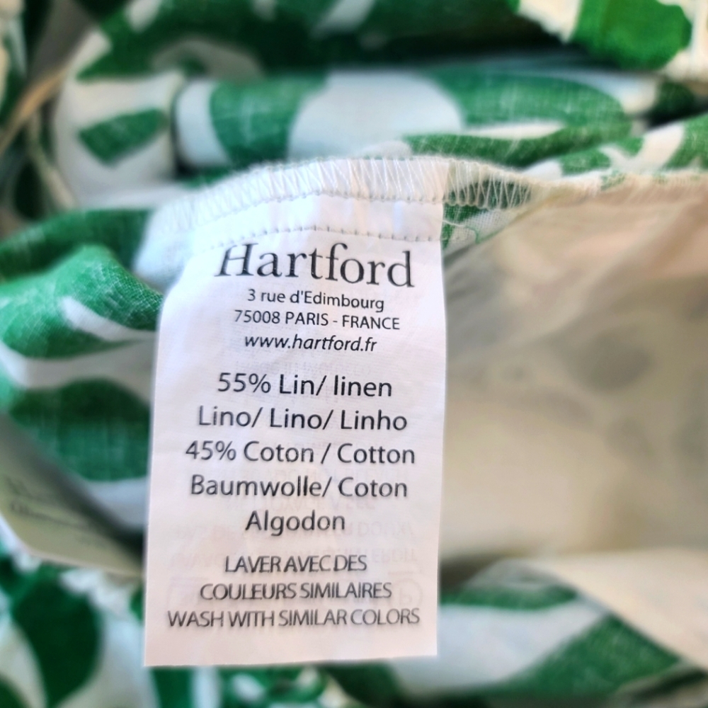 HARTFORD Sabine Green Leaves Print Tropical Beachy Linen Shorts - Picture 7 of 11